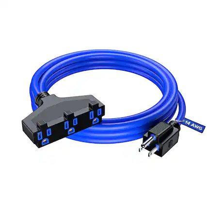 Front. Maximm - Extension Cord 10 Feet, SJTW Extension Cord with Multiple Outlets, 14 Gauge ETL Listed - Blue.