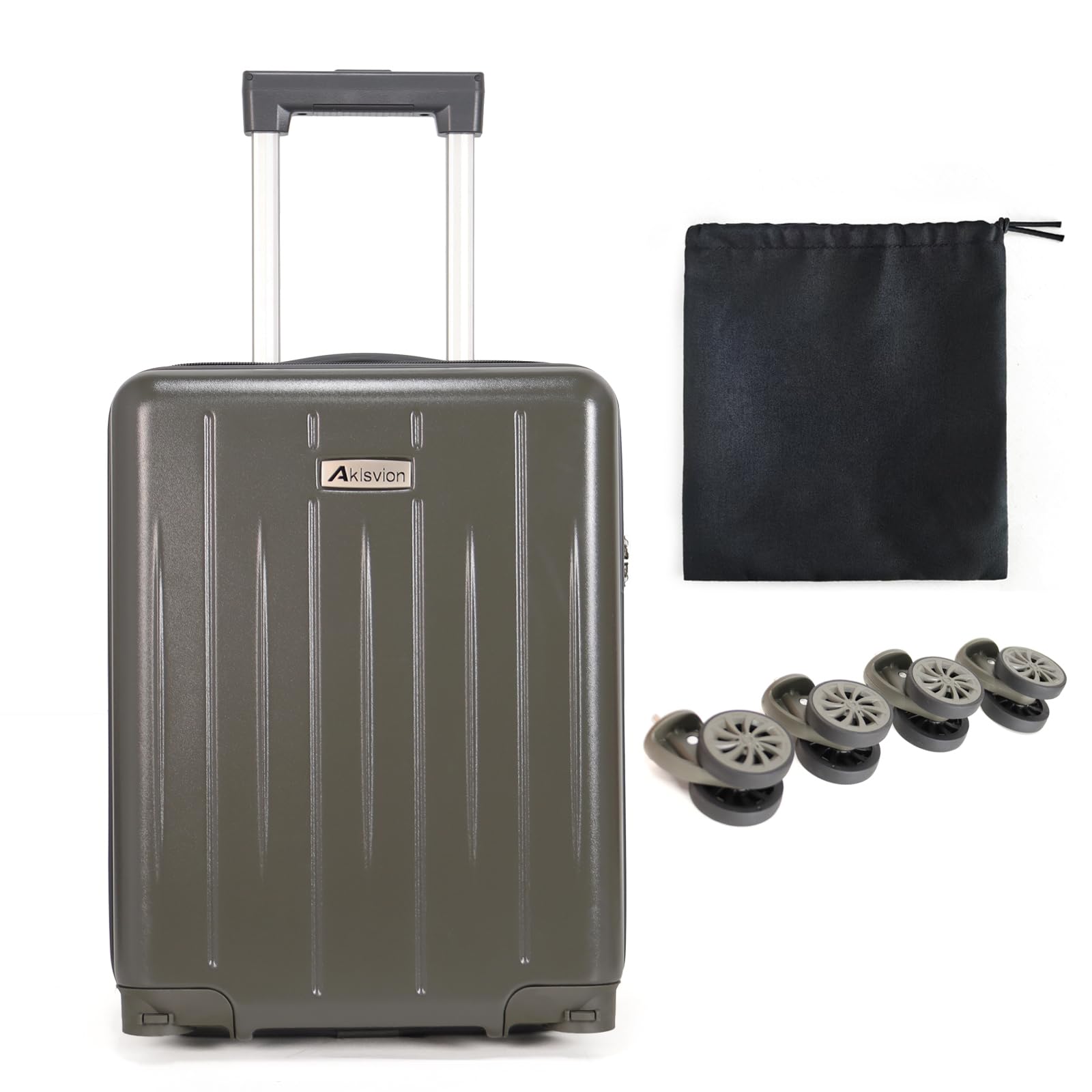 Front. Vulpecula Spade - 18-inch Carry-on Boarding Luggage: Equipped with Movable Wheels, TSA Approved,Under the Seat, Hard Shell Construction, - Greenish Grey.