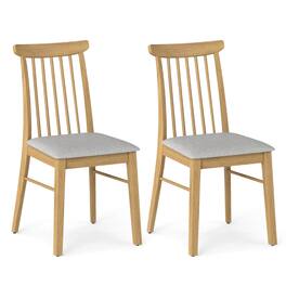 Costway - 2 PCS Dining Chairs with Rubber Wood Frame Padded Seat Spindle Back for Restaurant - Gray + Natural