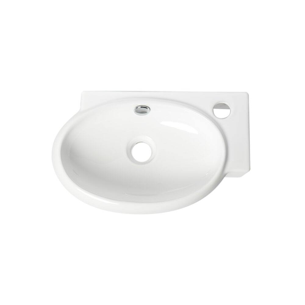 Alt View 1. Alfi - White 17" Small Wall Mounted Ceramic Sink with Faucet Hole - White.