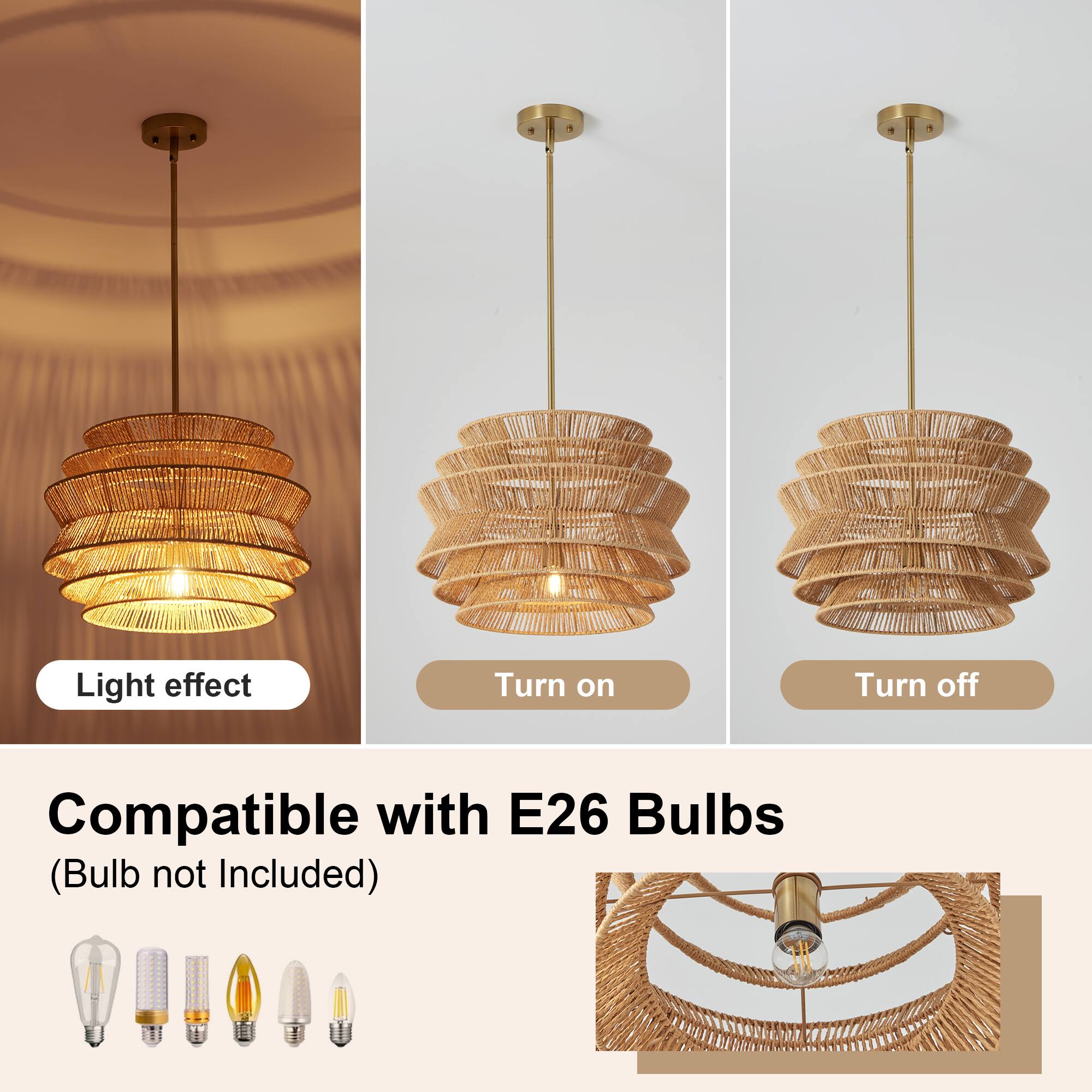 LIO Light effect  
Turn on  
Turn off  
Compatible with E26 Bulbs (Bulb not Included)