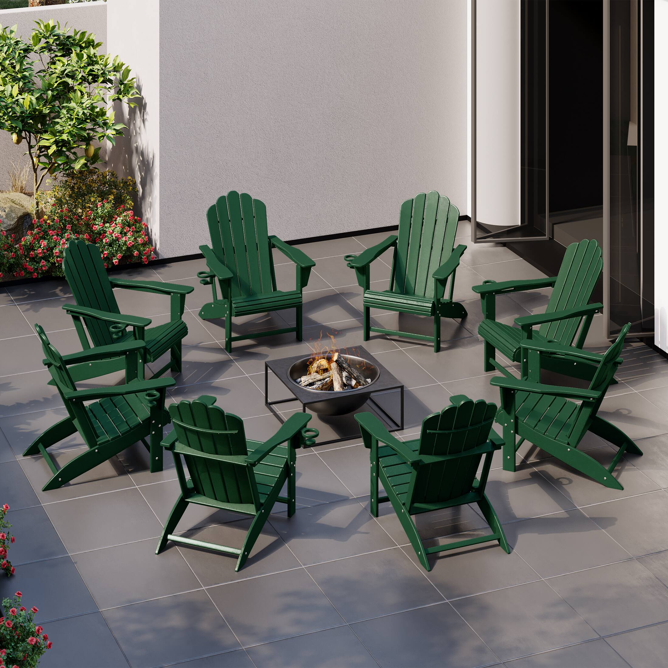Angle. WestinTrends - WestinTrends Highland Outdoor Patio HDPE Adirondack Chairs With Cup Holders (Set of 8) - Dark Green.