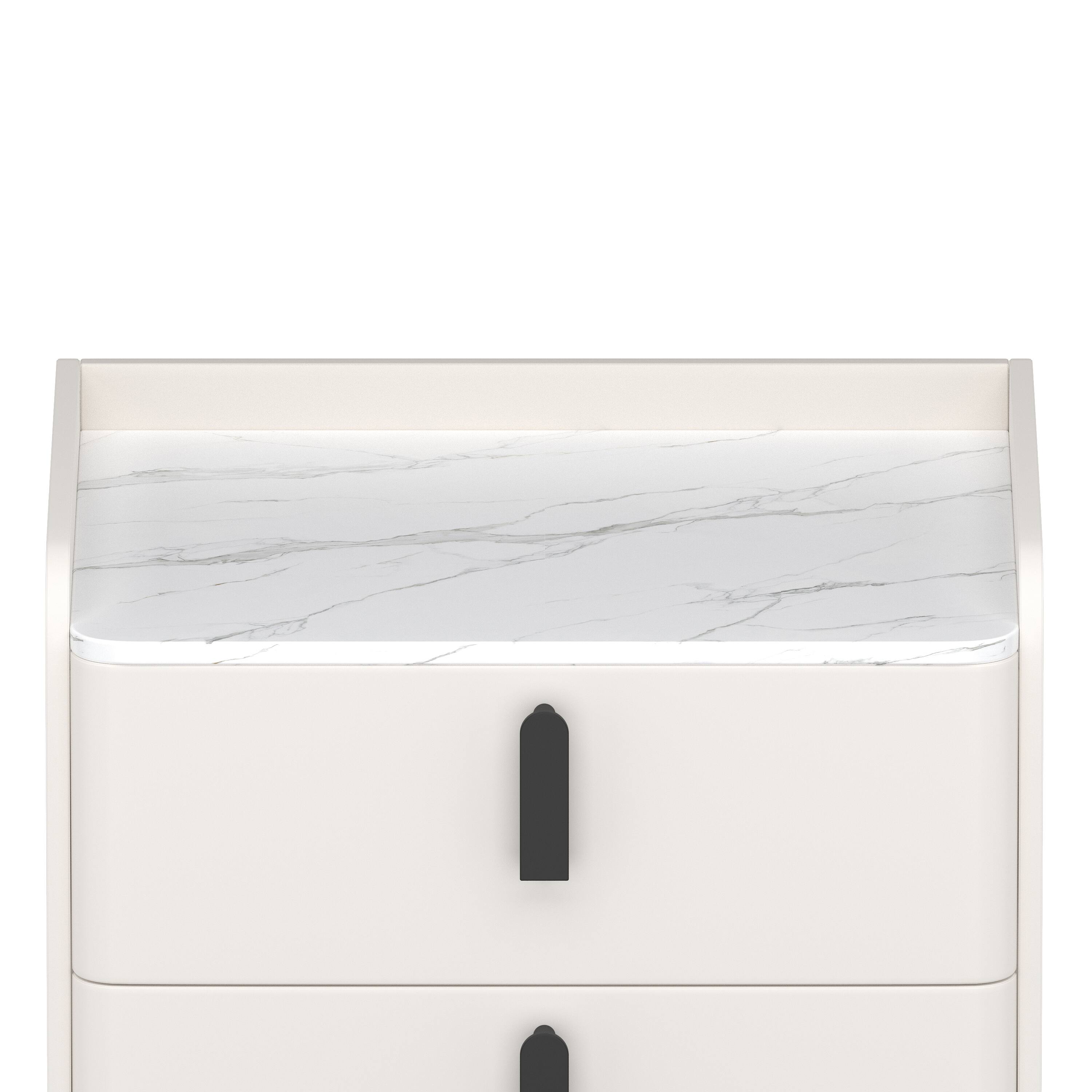 Alt View 6. Spaco - Spaco Stylish Nightstand with 2 Drawers - Marble-Patterned Tabletop for Bedroom & Living Room Decoration - White.