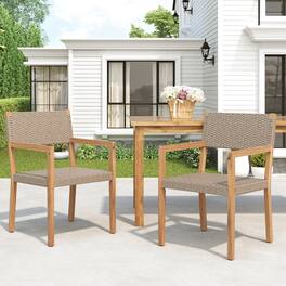 Mondawe - Set of 2 Acacia Wood and PE Wicker Outdoor Dining Chairs - Light Brown