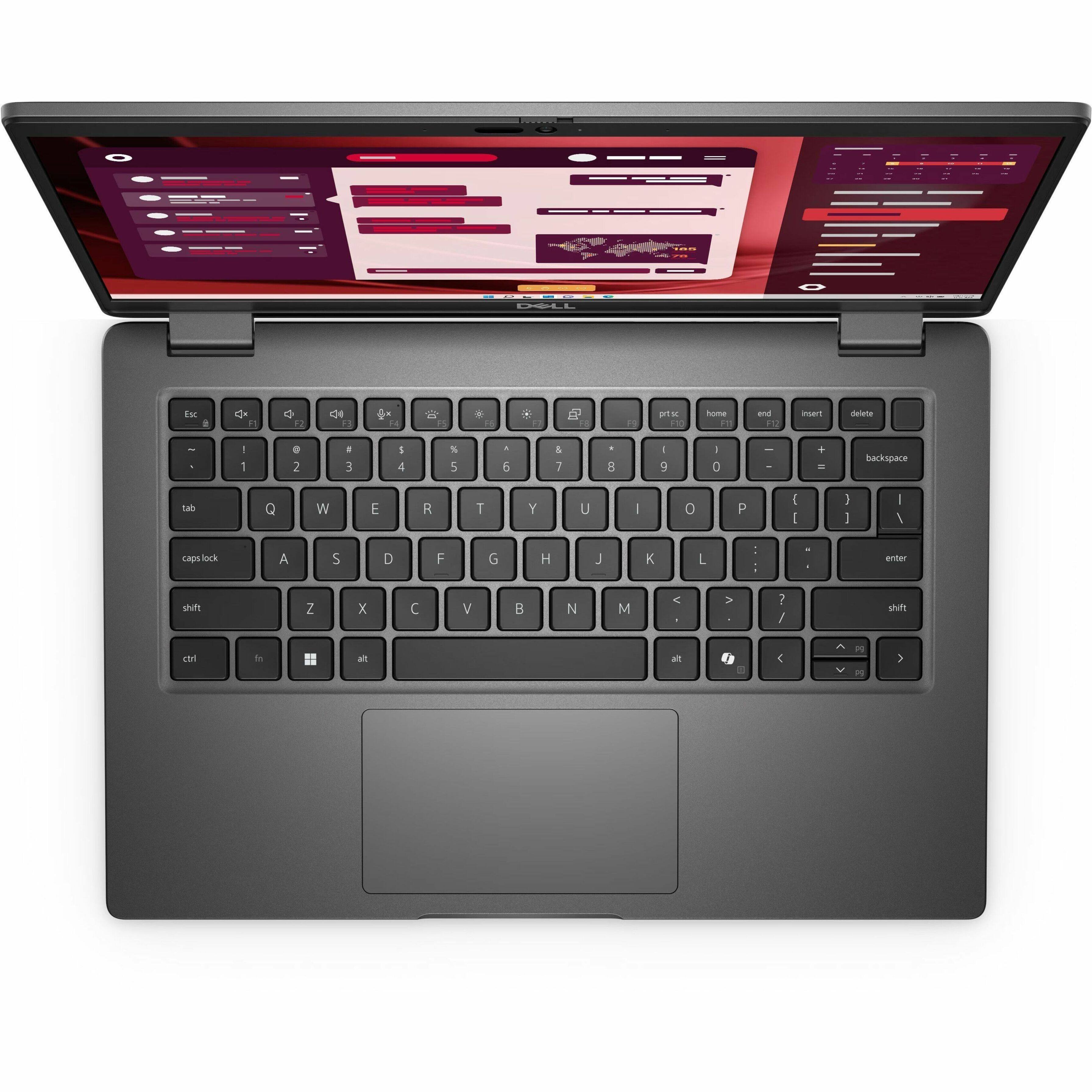 The image features a laptop computer with a keyboard and a screen. The keyboard has a variety of keys, including letters, numbers, and function keys. The screen displays a red and white image, possibly a graph or a webpage. The laptop is open and ready for use.