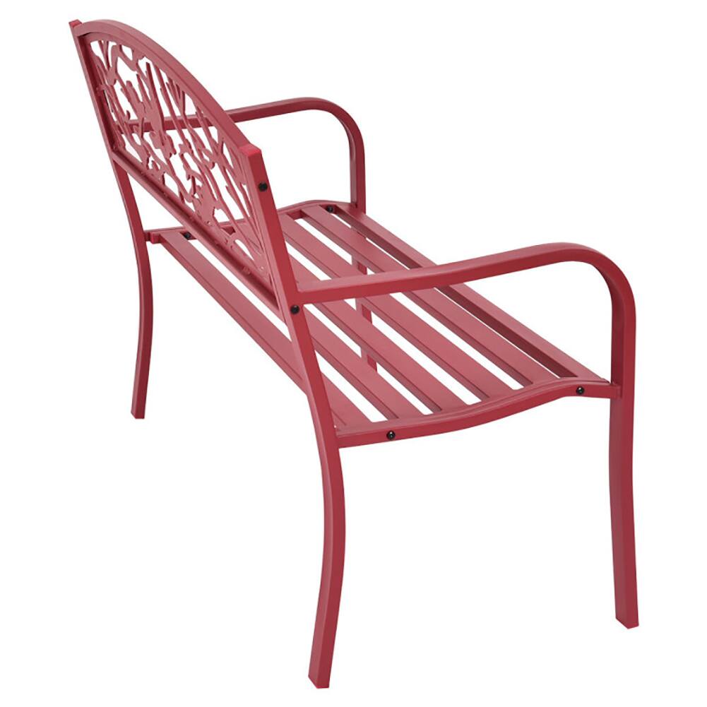 Angle. Pefilos - Patio Garden Bench Park Yard Outdoor Furniture, Outdoor Bench for Park, Porch, Patio and Backyard - Red.