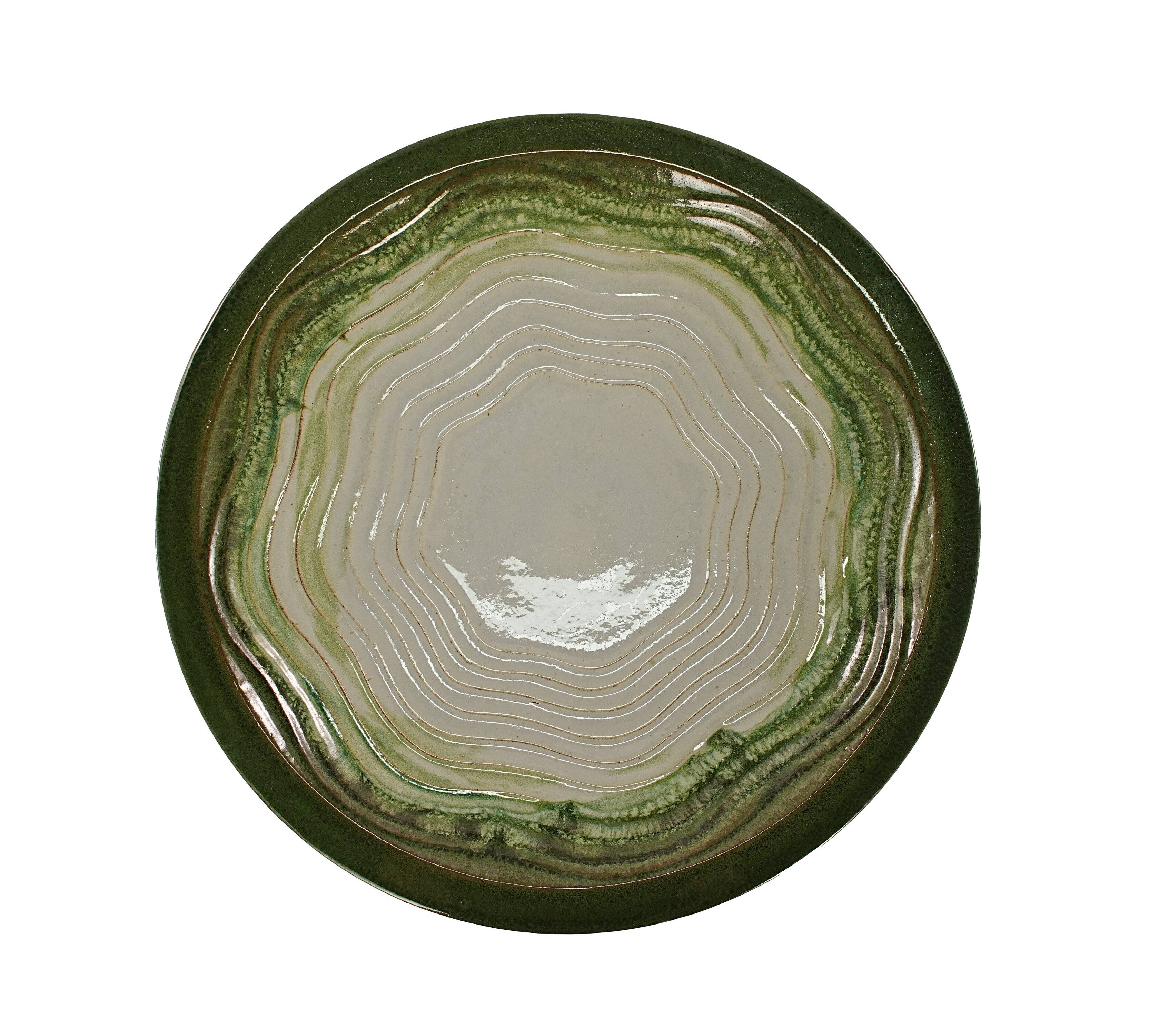 Alt View 4. Loheer - 17 Inch Ceramic Bird Bath with Pedestal Base Handmade Glazed Birdbath for Garden Patio Yard - Grass Green + Ceramic.