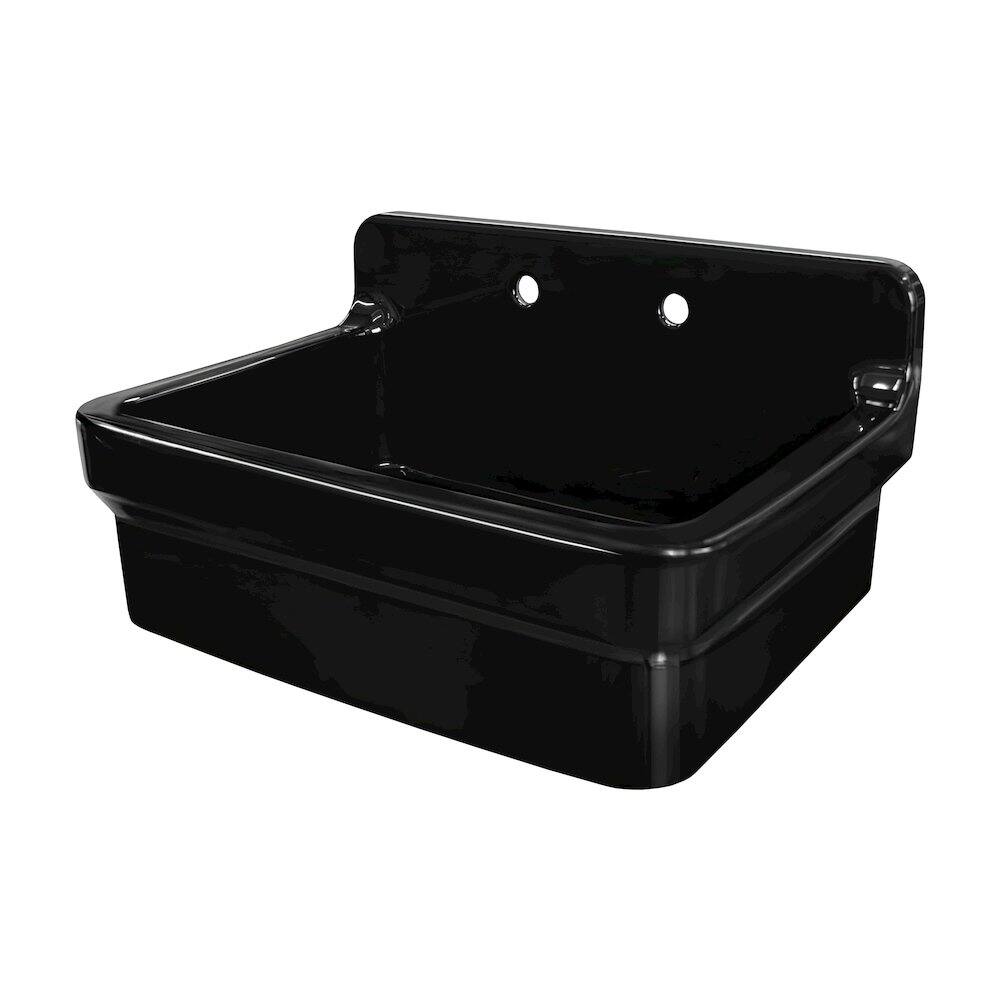 Left. Whitehaus - Old Fashioned Country Fireclay Utility Sink with High Backsplash - Black.