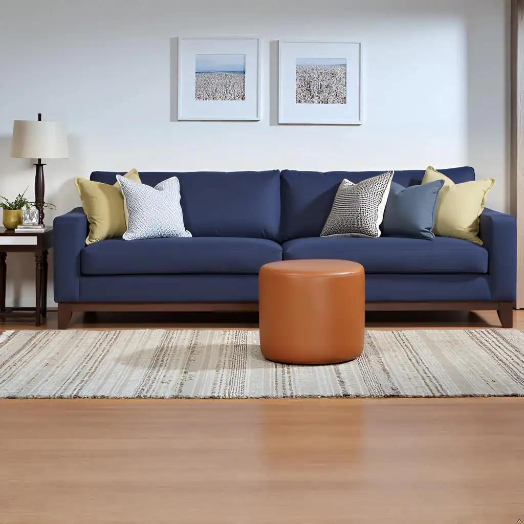 Left. Fabibe - Lifestyle Solutions 19” Wentworth Ottoman Round Faux Leather Bench, Stationary Ottomans, Backless Chair, Footrest... - Carmel.