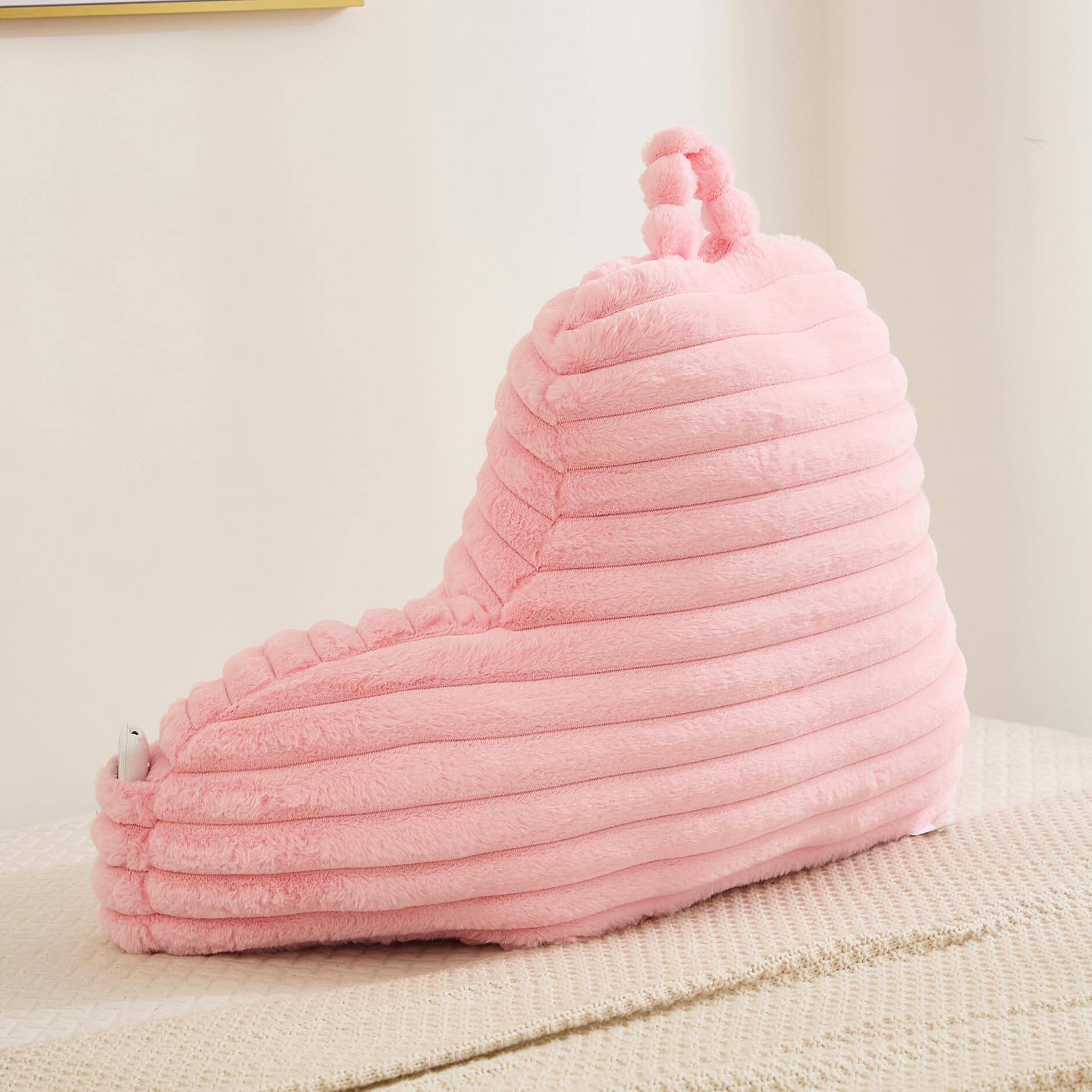 Alt View 1. MAGICAL RUBS - Faux Fluffy Pink Reading Pillow With Pockets Luxury Striped Plush Decorative Arm Rests And Support For Bed Rest Loung... - Hot Pink X-Large.