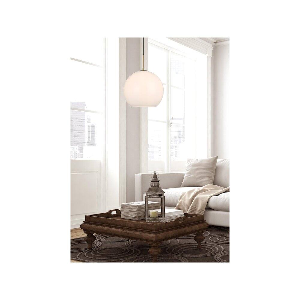 Alt View 2. Living District - Baxter 14 Inch Pendant Frosted White Shade in Satin Gold - Satin Gold And Frosted White.