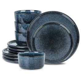 Stone Lain - 12 Piece Modern Stoneware Dinnerware Set Plates, Bowls - Dark Blue