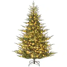 Costway - 7 FT Artificial Christmas Tree with 1102 Branch Tips 350 LED Lights 8 Lighting Modes - Green