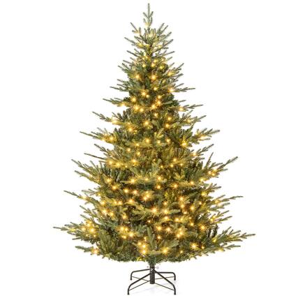 Front. Costway - Costway 7 FT Artificial Christmas Tree with 1102 Branch Tips 350 LED Lights 8 Lighting Modes - Green.