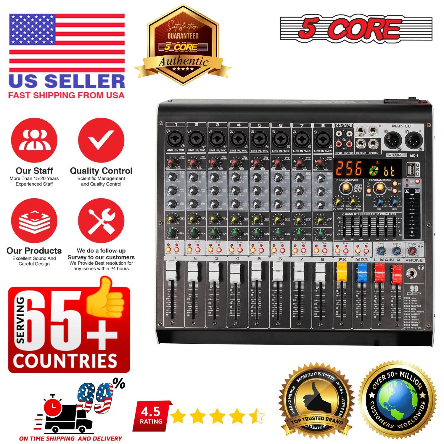 **US SELLER**  
FAST SHIPPING FROM USA  

**5 CORE**  
Authentic  

**Our Staff**  
More Than 15-20 Years Experienced Staff  

**Quality Control**  
Scientific Management and Quality Control  

**Our Products**  
Excellent Sound And Careful Design  

**We do a follow-up Survey to our customers**  
any issues within 24 hours  

**SERVING 65+ COUNTRIES**  

**ON TIME SHIPPING AND DELIVERY**  
4.5 RATING  

**SATISFIED CUSTOMERS IN USA**  
TOP TRUSTED BRAND  

**OVER 50+ MILLION CUSTOMERS WORLDWIDE**