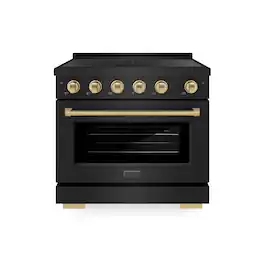 ZLINE - Autograph 36 in. 5.2 cu. ft. Paramount Freestanding Induction Range with 5 Burners in Black Steel with Bronze Accents - Black Stainless Steel