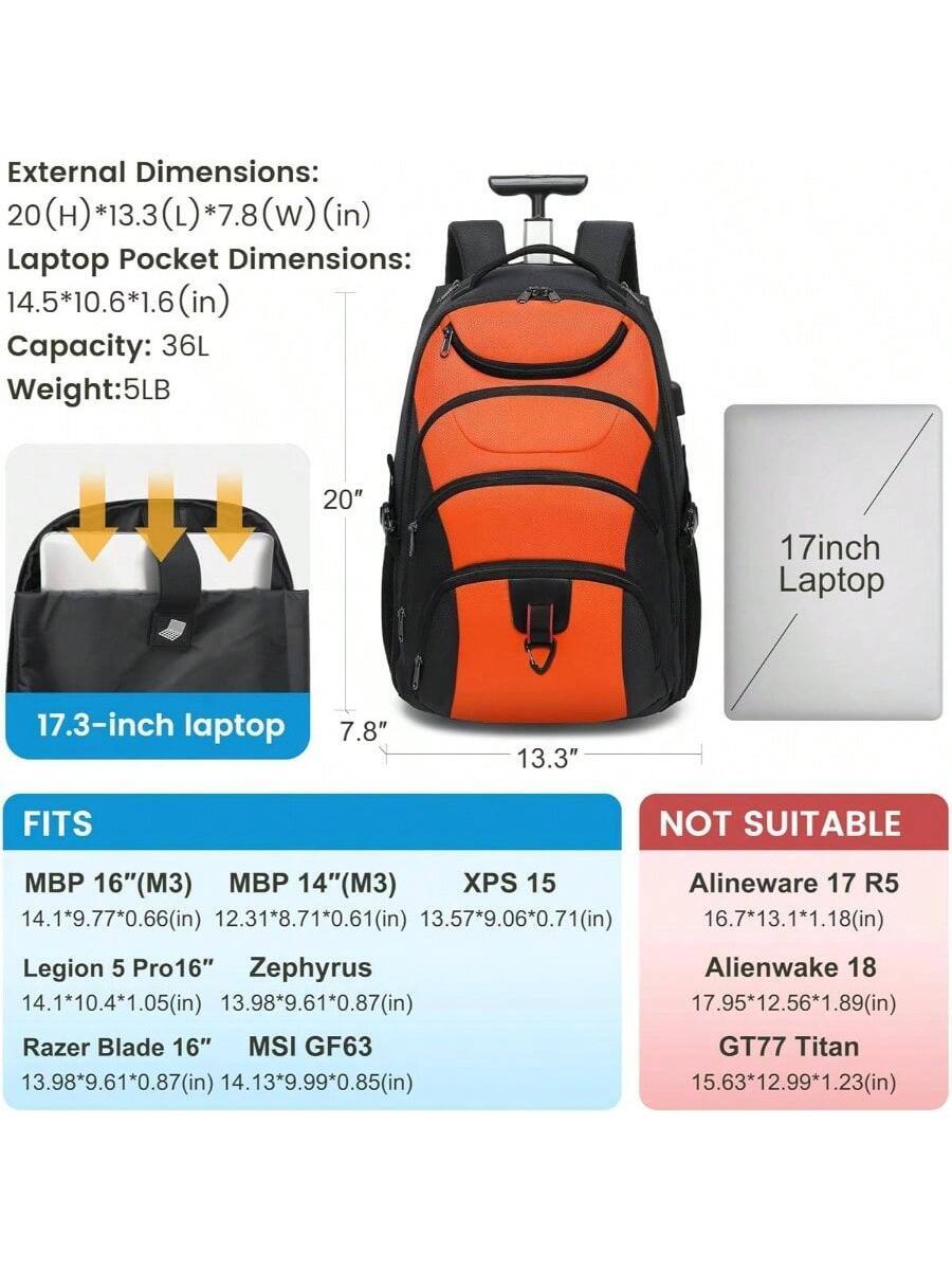 External Dimensions: 20 (H) * 13.3 (L) * 7.8 (W) (in)

Laptop Pocket Dimensions: 14.5 * 10.6 * 1.6 (in)

Capacity: 36L

Weight: 5LB

FITS:
- MBP 16" (M3): 14.1 * 9.77 * 0.66 (in)
- MBP 14" (M3): 12.31 * 8.71 * 0.61 (in)
- XPS 15: 13.57 * 9.06 * 0.71 (in)
- Legion 5 Pro 16": 14.1 * 10.4 * 1.05 (in)
- Zephyrus: 13.98 * 9.61 * 0.87 (in)
- Razer Blade 16": 13.98 * 9.61 * 0.87 (in)
- MSI GF63: 14.13