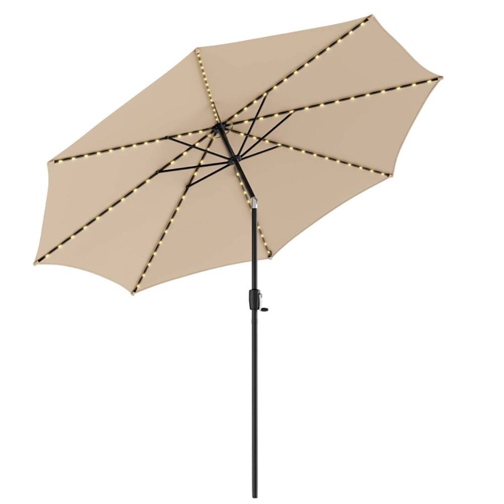 Angle. Kadyn - 10 Feet Patio Umbrella with 112 Solar Lights and Crank Handle-Beige, Patio Offset Umbrella with Easy Tilt Adjustment.