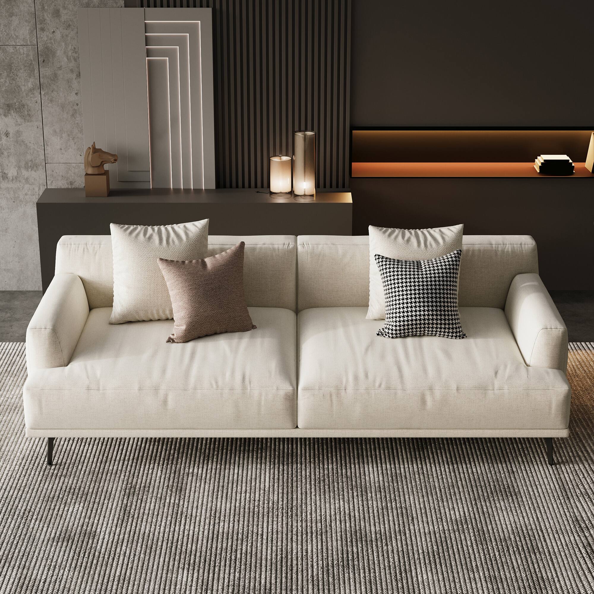 Alt View 2. luck idea - 66.1" Breathable Cotton-Linen Fabric Sofa, Solid Wood Frame, High-Elastic Sponge Seat Cushion - Light Beige.