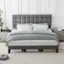 Back. Costway - King Size Bed Frame Modern Linen Fabric Upholstered Platform Bed with Headboard - Gray.