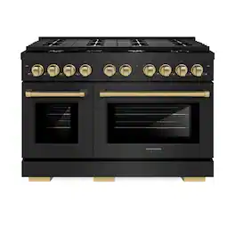 ZLINE - Autograph 48" Paramount Dual Fuel Black Stainless Range w/ Bronze Accents (SDRBZ-48-CB) - Black Stainless Steel