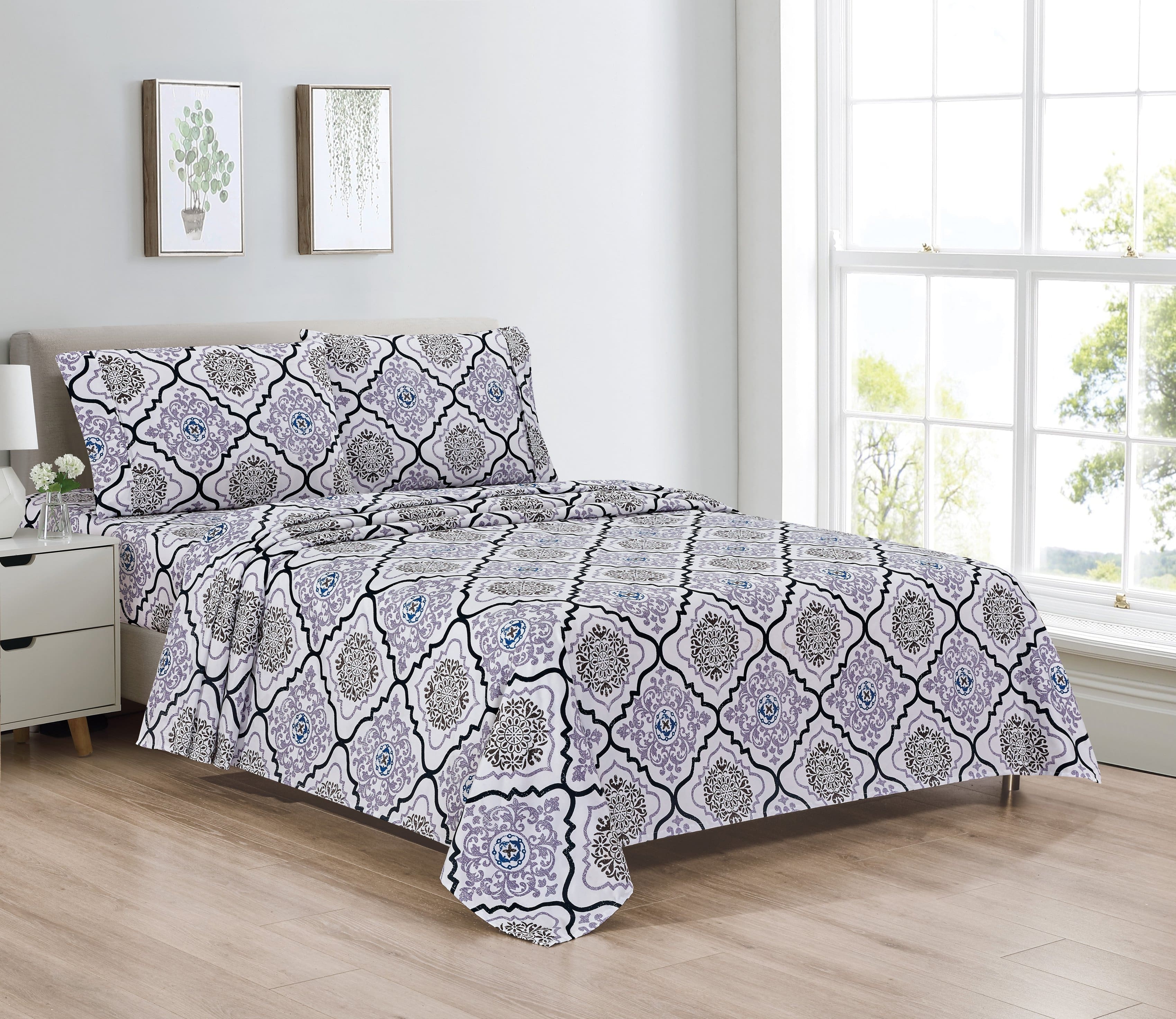Bibb Home - Egyptian Luxury 1800 Count Printed 4 Piece Sheet Set - Lilac Medallion price history on PriceWatchPro