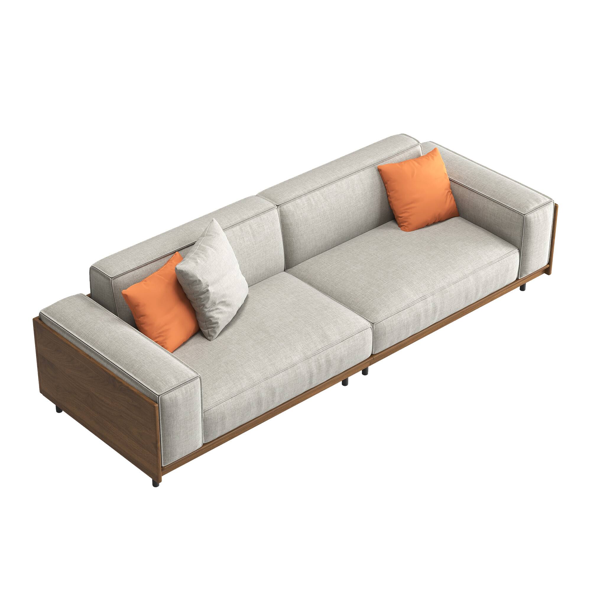 Alt View 5. luck idea - Modern Fabric Sofa with Solid Wood Frame, Breathable Cotton-Linen Upholstery, High-Density Foam Cushions, Metal Legs - Gray 3-Seat.
