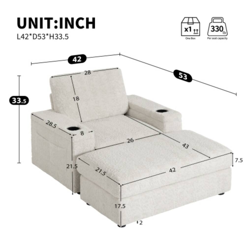 UNIT: INCH  
L42*D53*H33.5  
x1  
One Box  
330 lb Per seat capacity  
42  
28  
53  
33.5  
18  
28.5  
8  
26  
43  
21.5  
21.5  
42  
7.5  
17.5