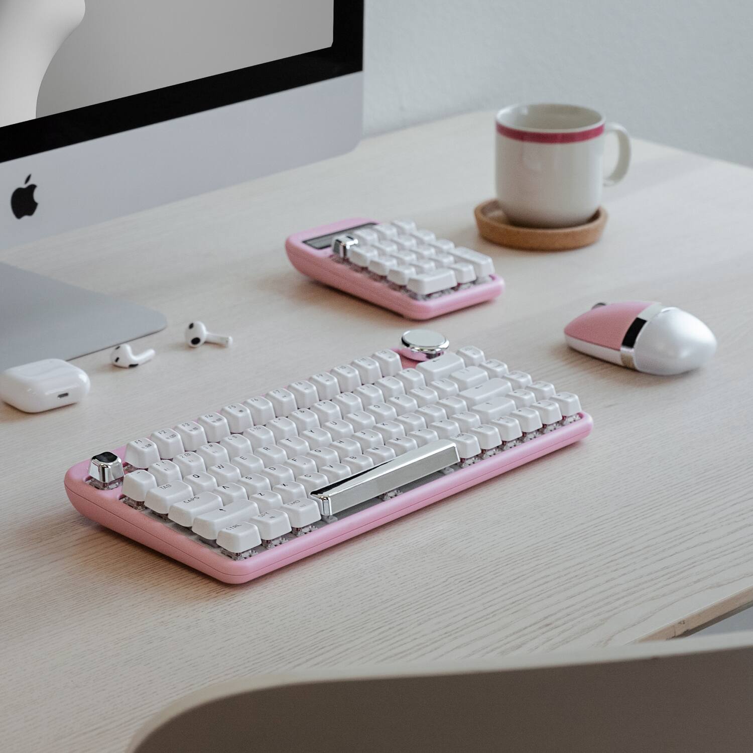 Angle. AZIO - Wireless Mechanical Keyboard - Pink Blossom.