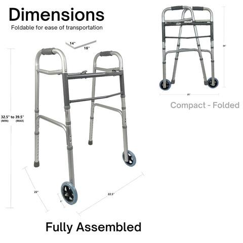 Dimensions  
Foldable for ease of transportation  

- Fully Assembled: 14" x 18" x 32.5" to 39.5" (MIN to MAX)  
- Compact - Folded: 22" x 22.5" x 32.5" to 39.5"