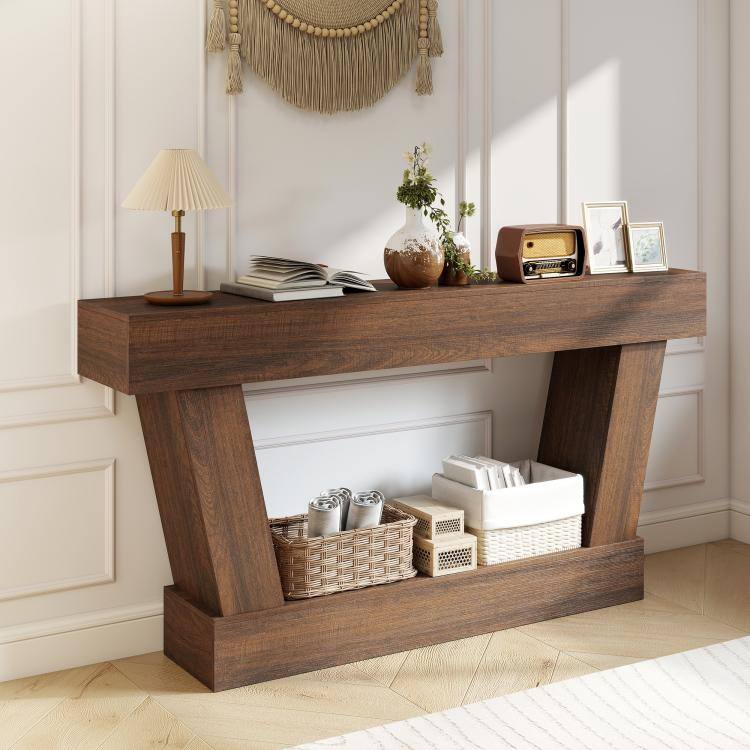 Alt View 1. PULUZ - 63 Inch Vintage Console Table, Narrow Entryway Table with Open Shelf for Living Room - Brown.