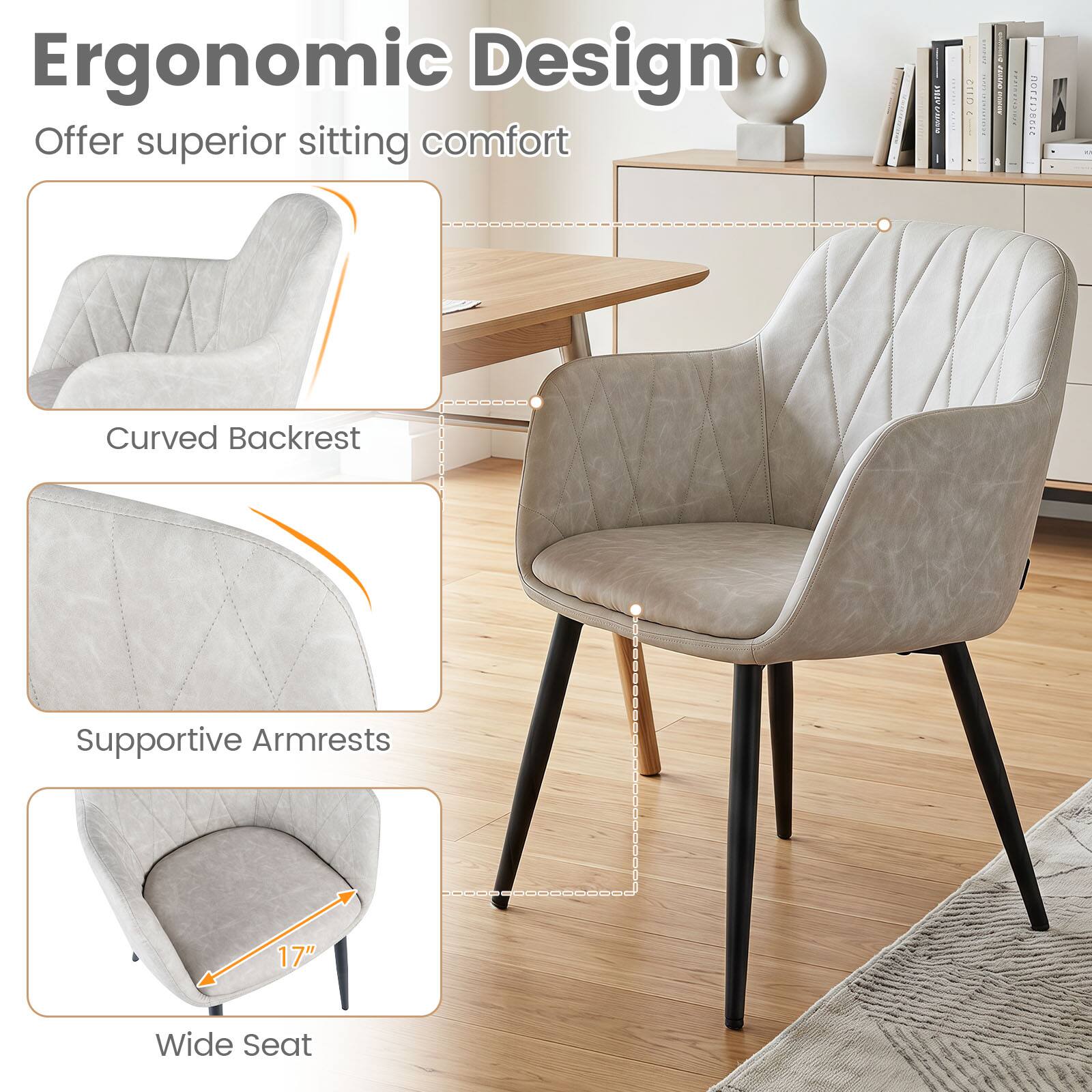 Ergonomic Design  
Offer superior sitting comfort

- Curved Backrest
- Supportive Armrests
- Wide Seat (17" wide)