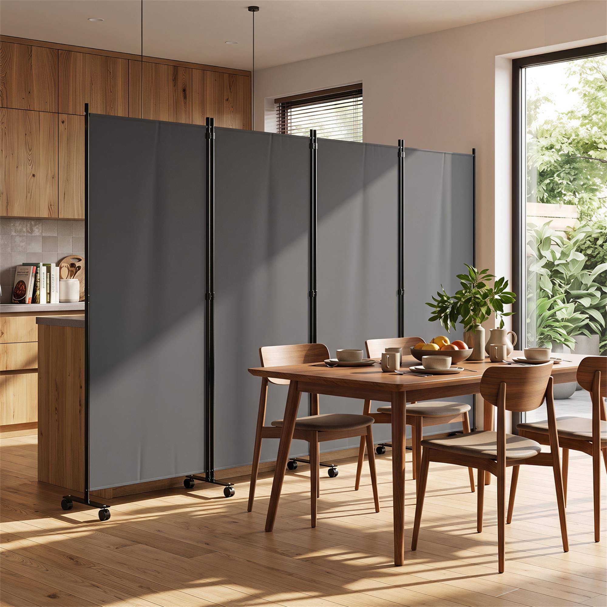 Alt View 1. Boyel Living - 4 Panel Folding Privacy Screen Room Divider with Wheels-Gray - Gray.