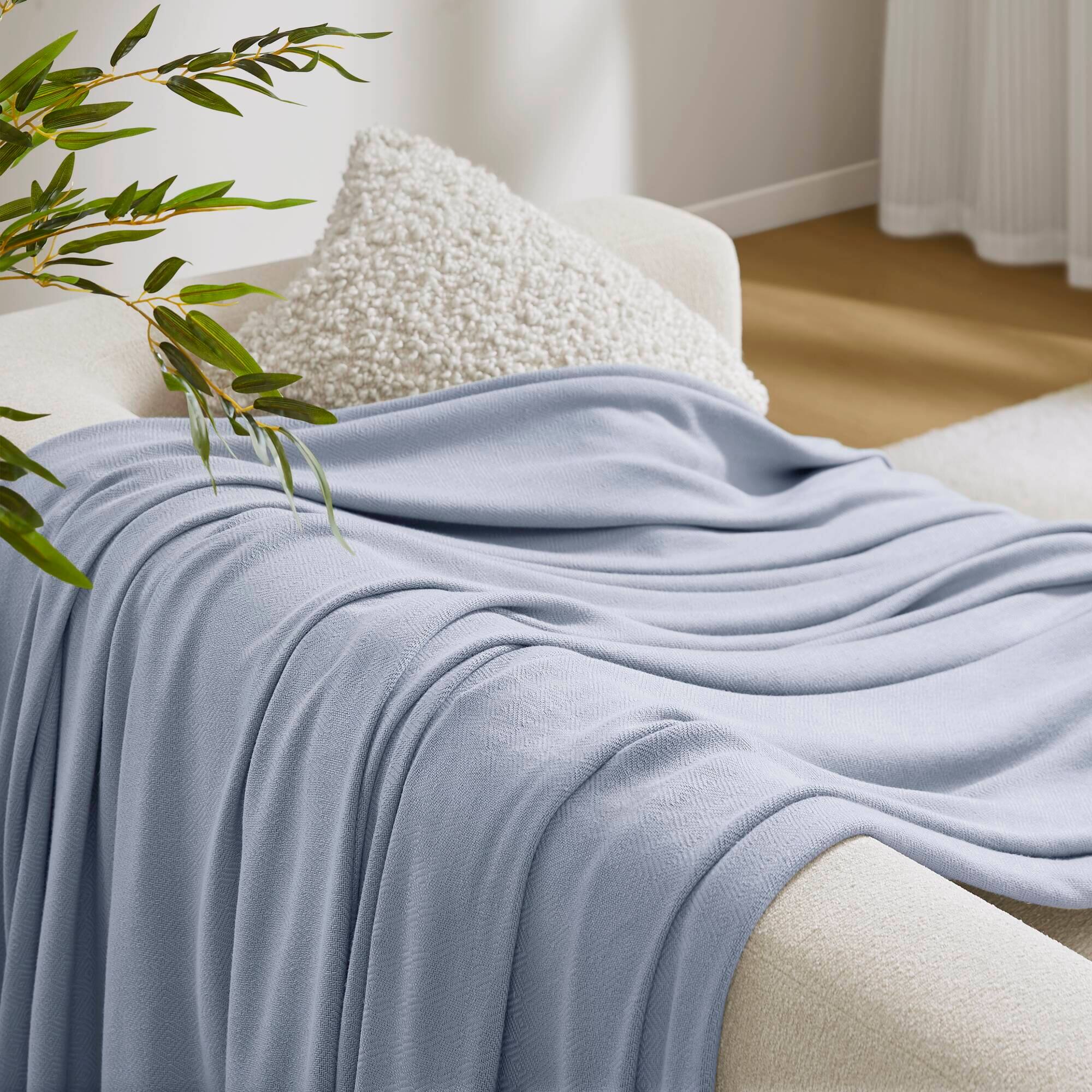 Alt View 4. Gracie Mills - Gracie Mills Kaelith Bamboo Cotton Rayon Blanket Textured - Light Blue.