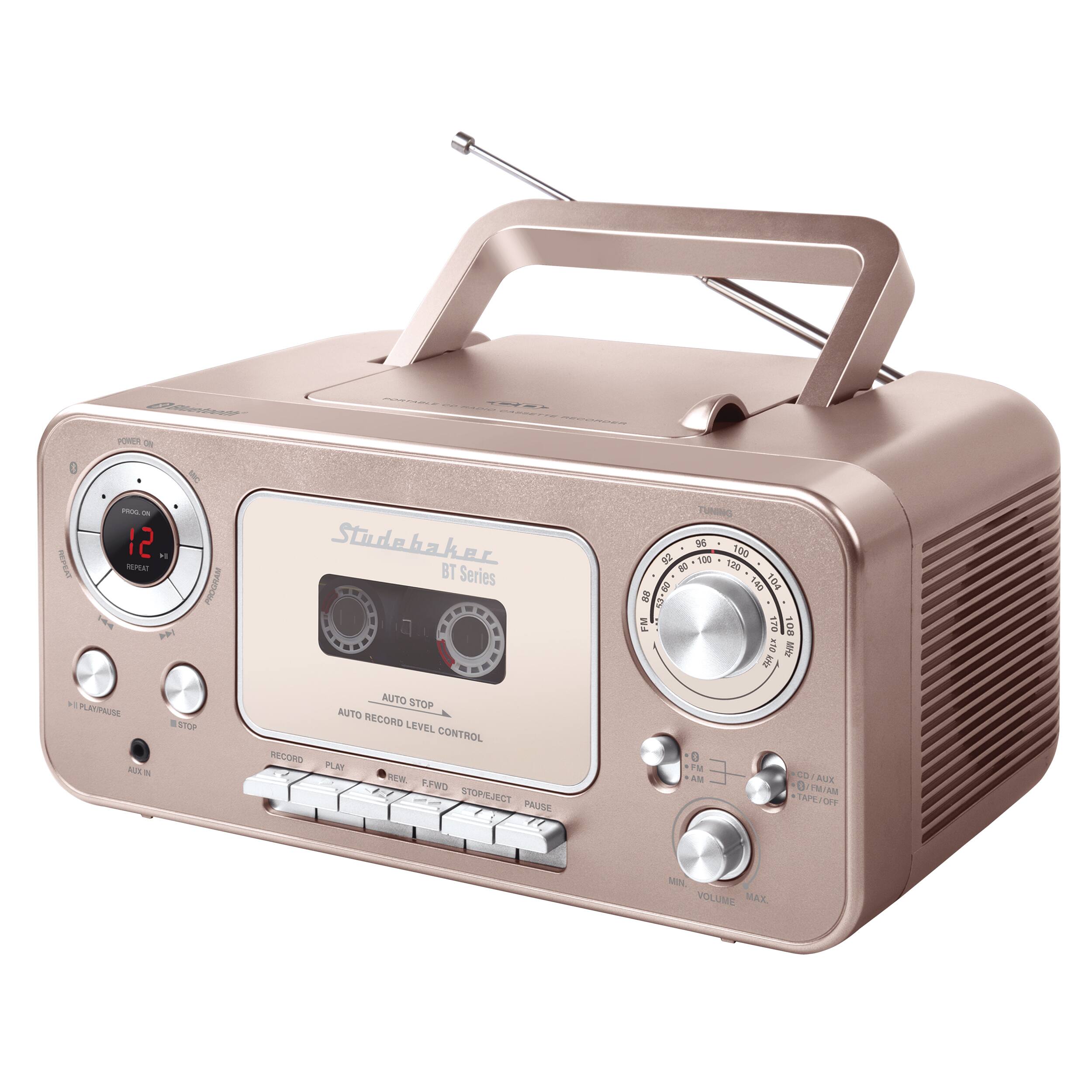 Angle. Studebaker - BT Series Portable Bluetooth CD Player with AM/FM Stereo - Rose Gold.