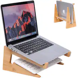 HongFei - Wooden Laptop Stand Vertical for 13-18.6in Stand for Desk, Compatible with MacBook Air Pro/Dell XPS/Surface Pro - Bamboo