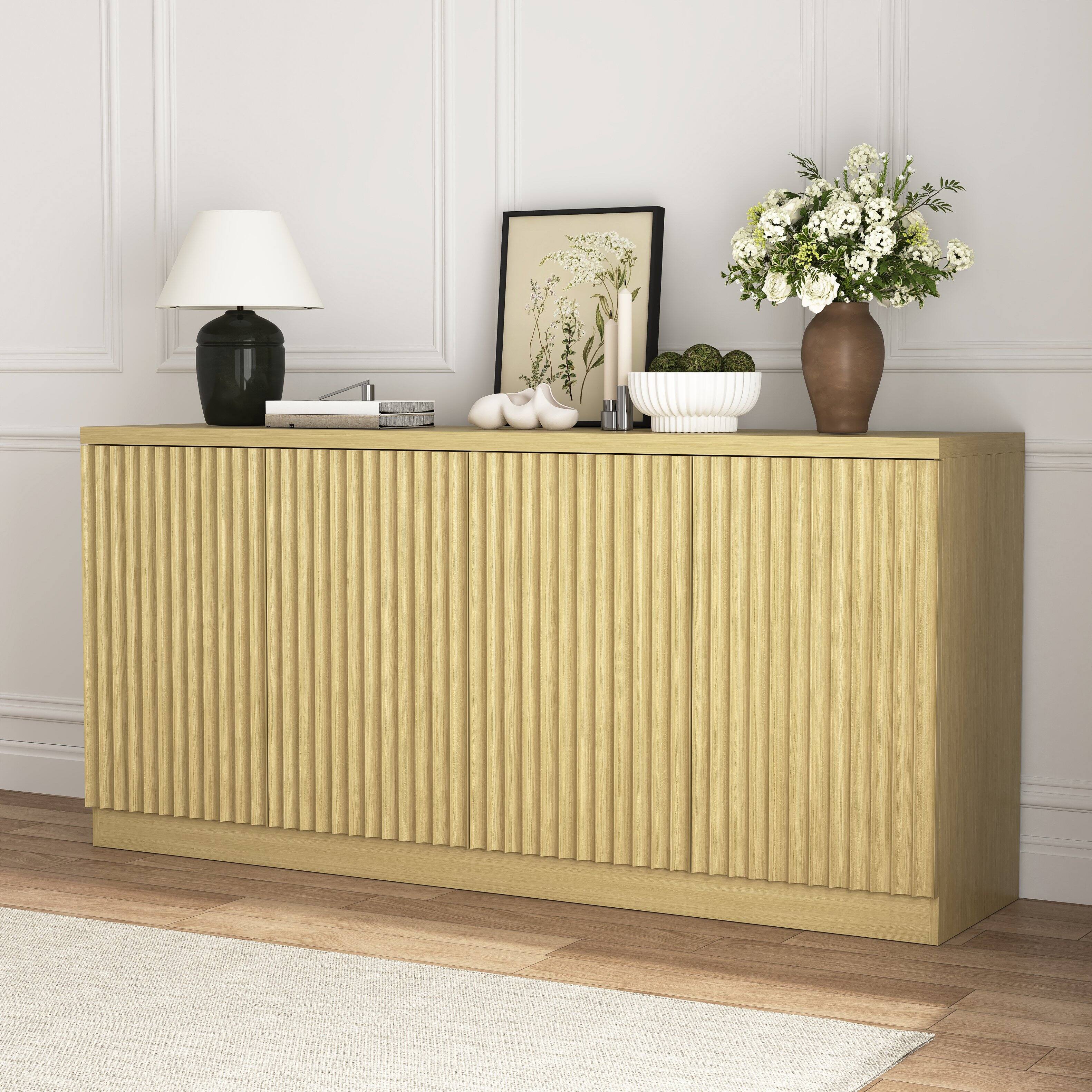 Left. Z-Edge - Buffet Cabinet with Storage, 62.6" Sideboard Cabinet with 4 Doors & Shelves, Modern Coffee Bar for Kitchen, Living Room - Natural.