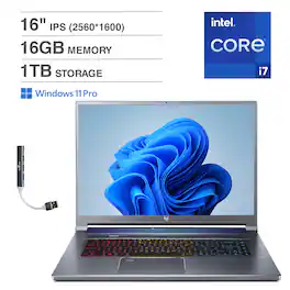 Acer - Triton 500 SE-16 Triton 500 SE-16 Laptop 16.0 WQXGA (Intel i7-11800H, 16GB DDR4, Win 11 Pro) w/USB Hub - Gray
