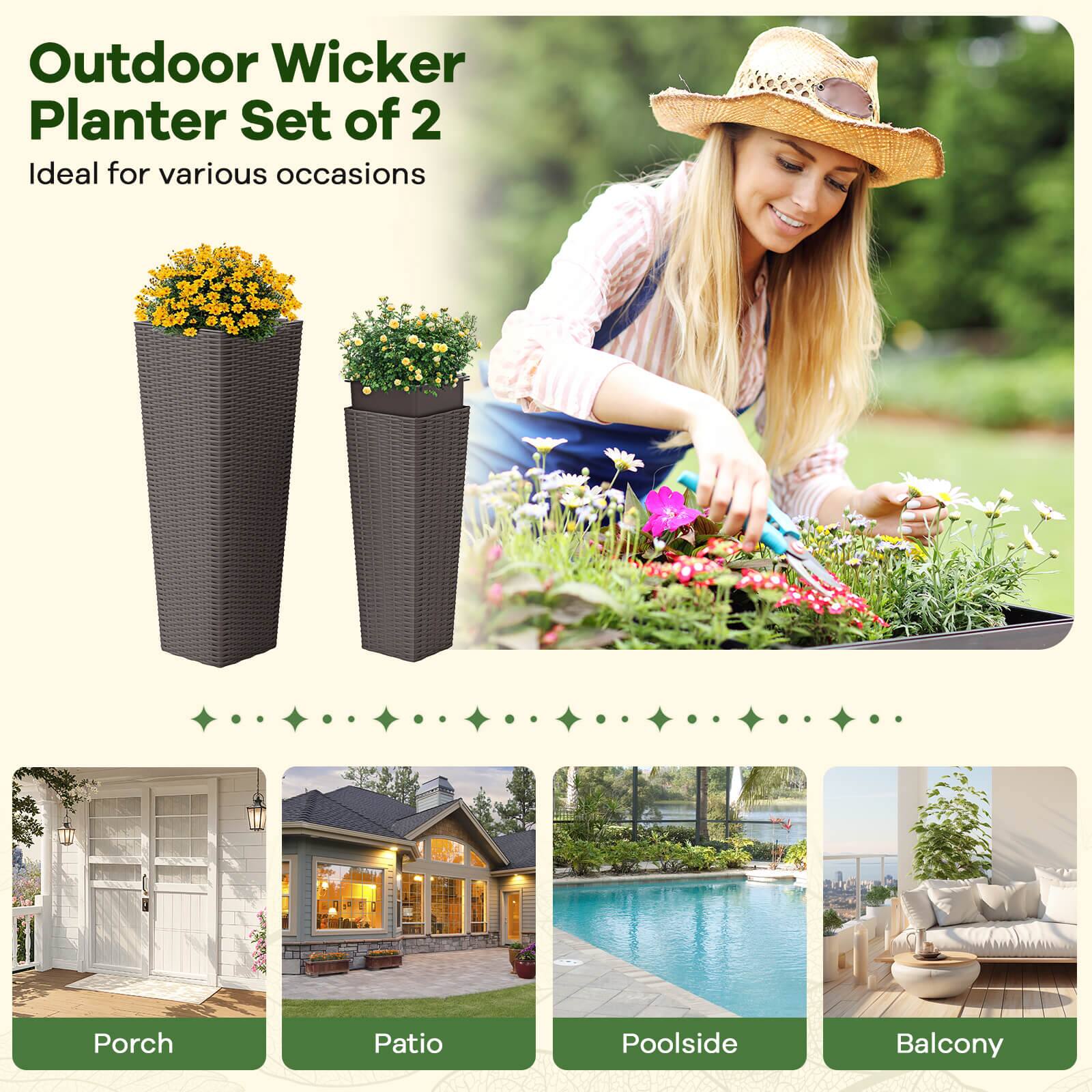 Outdoor Wicker Planter Set of 2  
Ideal for various occasions  

Porch  
Patio  
Poolside  
Balcony