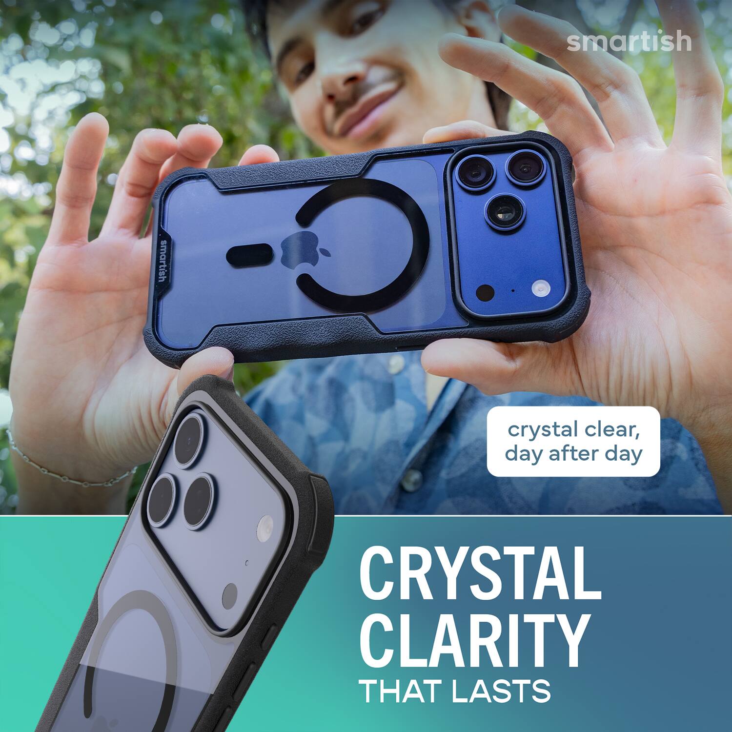 smartish  
smartish  
crystal clear, day after day  
CRYSTAL CLARITY THAT LASTS