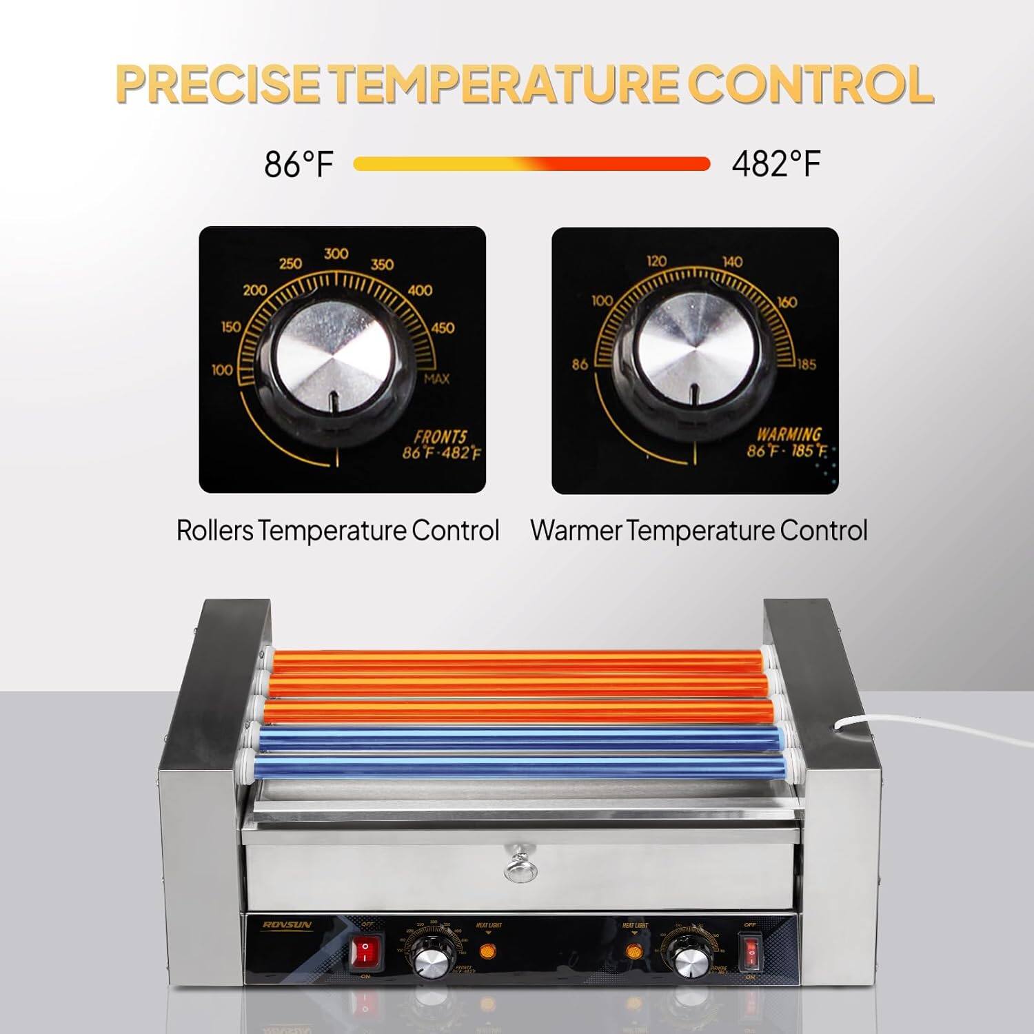 PRECISE TEMPERATURE CONTROL

86°F - 482°F

Rollers Temperature Control

Warmers Temperature Control

FRONTS 86°F - 482°F

WARMING 86°F - 185°F