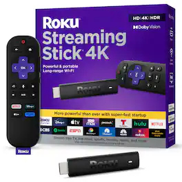 Roku - Streaming Stick 4K - HDR & Dolby Vision Streaming Device for TV with Voice Remote & Long-Range Wi-Fi - Black