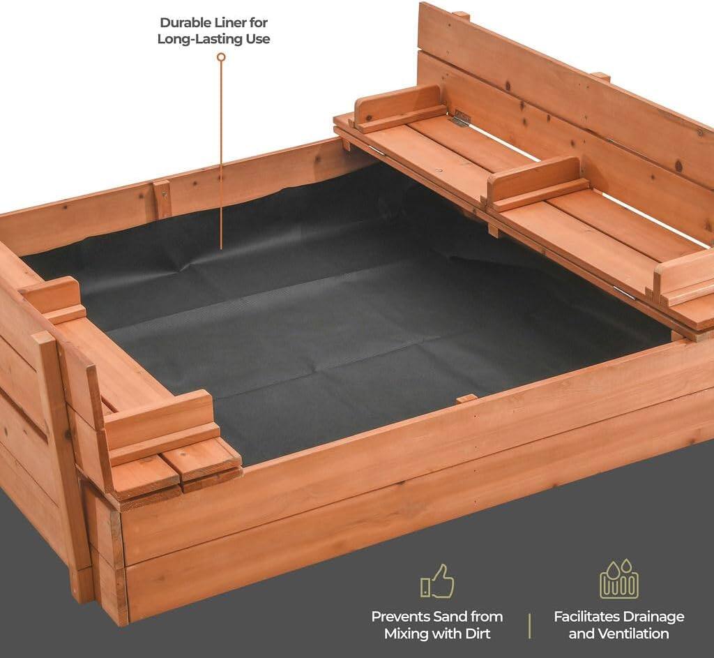 Play22 Large Wooden Kids Sandbox with Lid – Outdoor Sand Box for