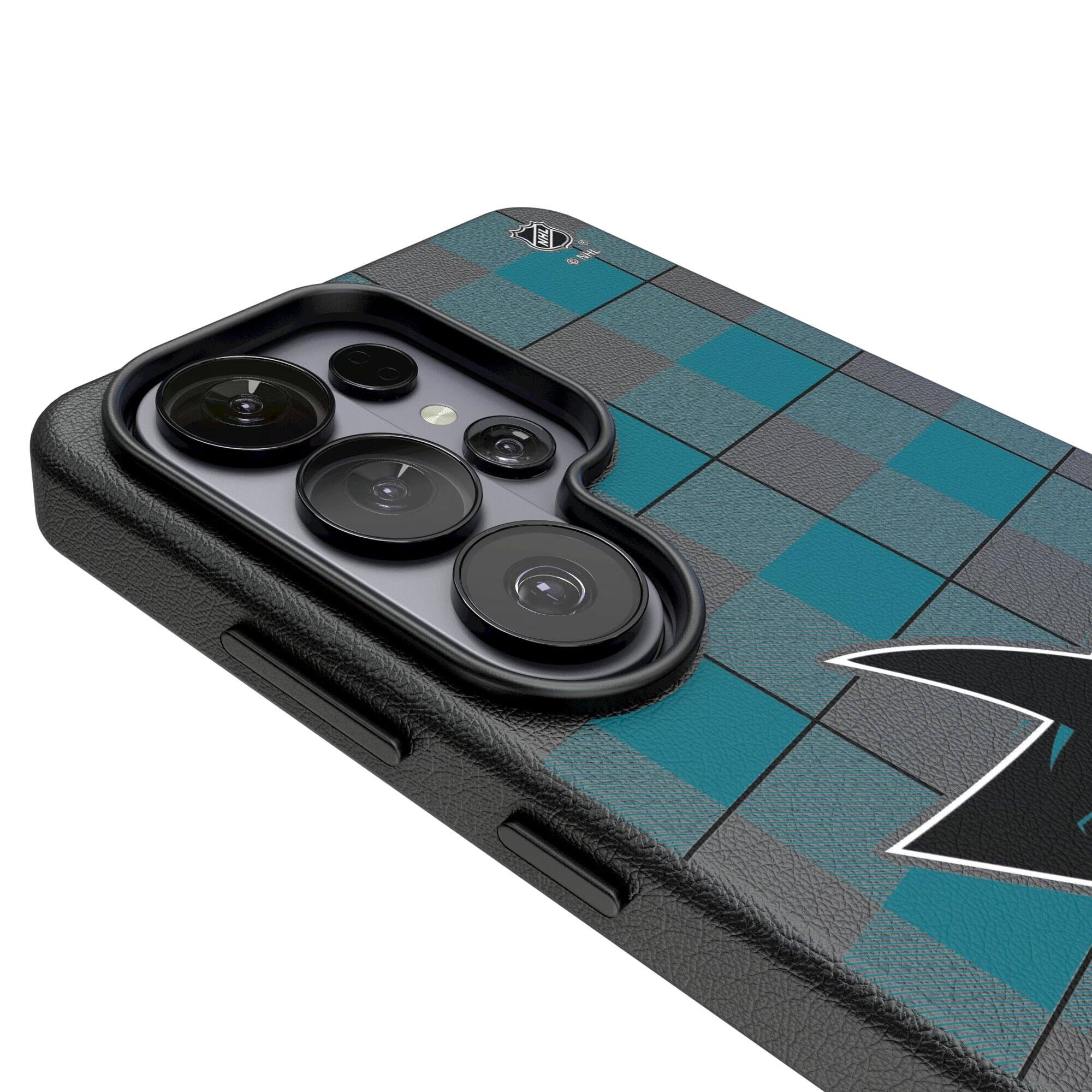 Alt View 2. Keyscaper - San Jose Sharks Plaid Galaxy Magnetic Bump Case - S25 Ultra - Black.