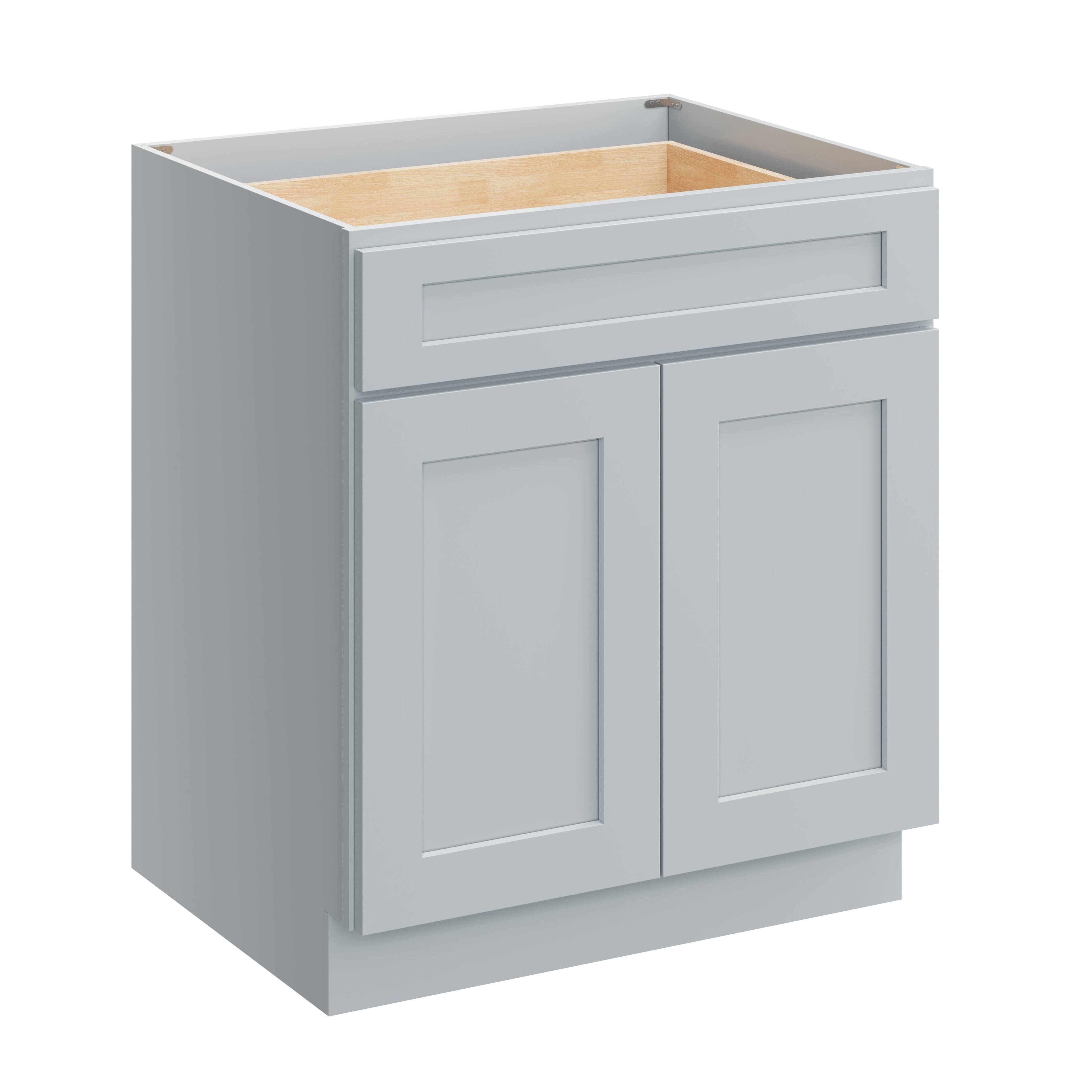 Front. Boyel Living - 30 Inch Dove Grey Kitchen Base Cabinet with Full Overlay and Soft-Close Hinges - Dove Grey.