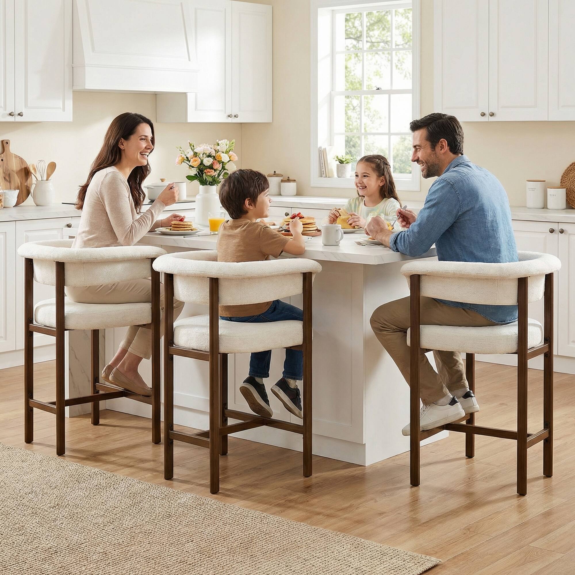 Front. Brick Attic - 4PCS 26" Padded Bar Stool, Metal Legs with Walnut Wood Grain Finish, 300lb Counter with U-shaped Backrest and Footrest - Beige.