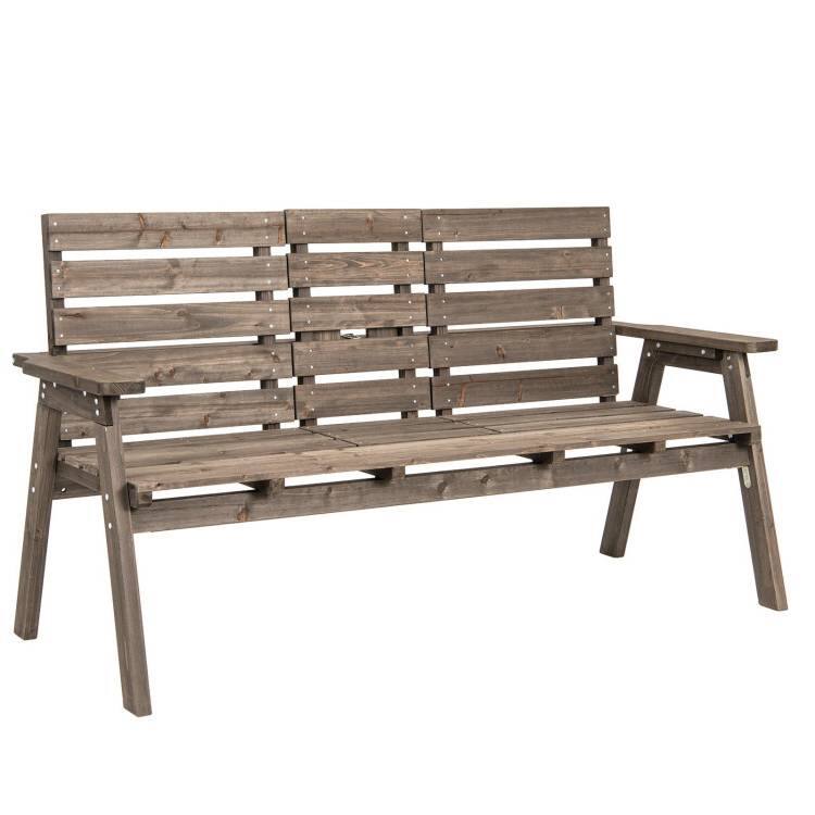 Hivvago - Farmhouse Outdoor Fir Wood Patio Garden Bench with Folding Center Table - Oak