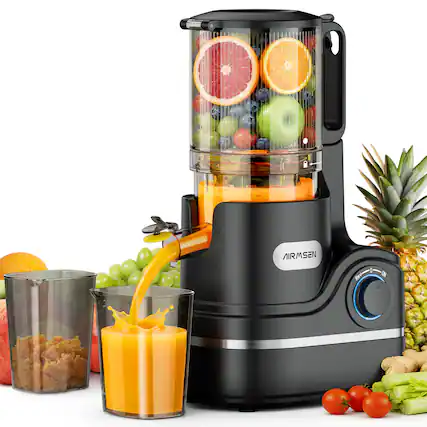 Front. AIRMSEN - AIRMSEN Cold Press Juicer, 5.8" Feed Chute, 300W Slow Juicer for Whole Fruit & Veg, High Yield, Easy Clean, Black - Black.