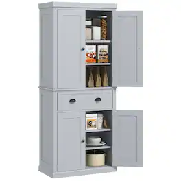 Homcom - 72" Kitchen Pantry Cabinet, Freestanding Storage Cabinet with 4 Doors, Drawer and 3 Adjustable Shelves for Dining Room - Gray