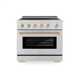 ZLINE - Autograph 36 in. 5.2 cu. ft. Paramount Freestanding Induction Range with 5 Burners and Electric Oven w/ Gold Accents - Stainless Steel